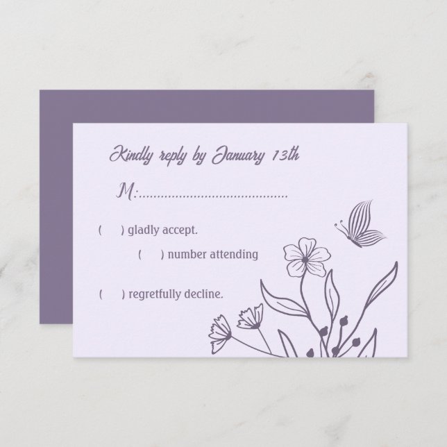 Cartão RSVP Casamento floral romântico elegante (Frente/Verso)