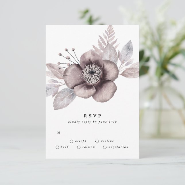 Cartão RSVP Casamento Floral Romântico Elegante (Em pé/Frente)