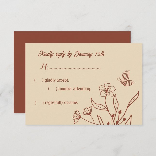 Cartão RSVP Casamento floral romântico elegante de terracotta (Frente/Verso)