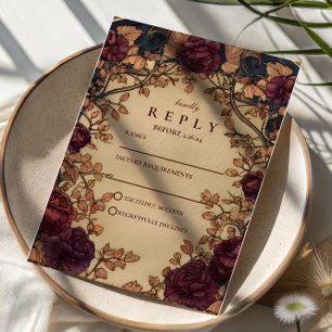 Cartão RSVP Casamento Floral Romântico Escuro