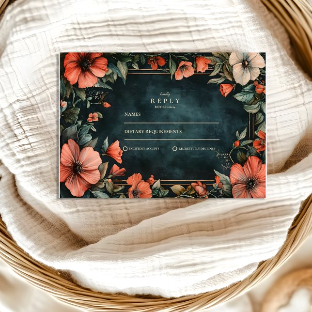 Cartão RSVP Casamento Floral Romântico Gótico (Criador carregado)