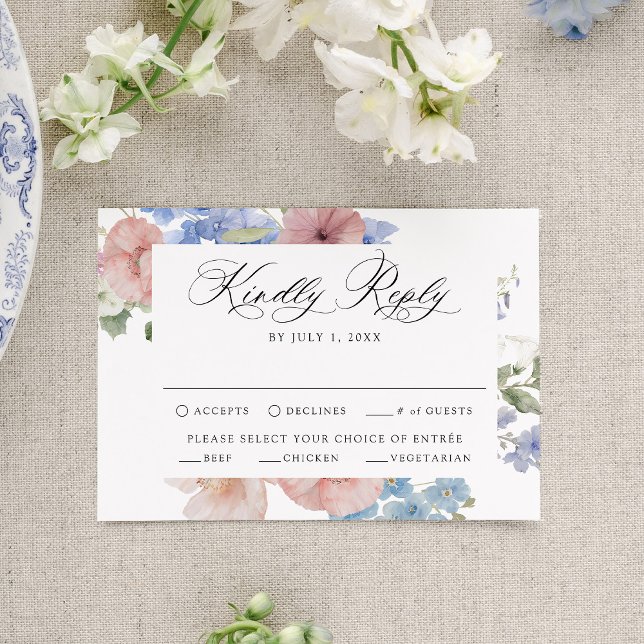 Cartão RSVP Casamento Floral Romântico por Aquarela Elegante (Criador carregado)