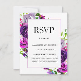 Cartão RSVP Casamento Floral Romântico Roxo