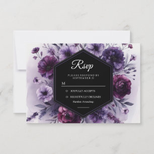 Cartão RSVP Casamento Floral Romântico Roxo Digital