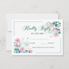 Cartão RSVP Casamento Floral Rosa Bege Aquarela Romântica