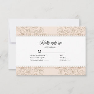 Cartão RSVP Casamento Floral Rosa Bege Elegante com Borda Reco