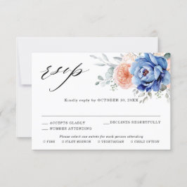Cartão RSVP Casamento Floral Rosa Bege Poeirento Ardósia Azul