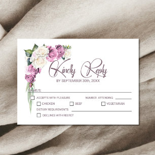 Cartão RSVP Casamento Floral Rosa Branca Rosa Rosa Rosa Rosa R