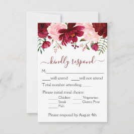 Cartão RSVP Casamento Floral Rosa Burgundy