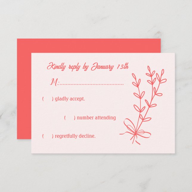 Cartão RSVP Casamento floral rosa-coral elegante romântico (Frente/Verso)