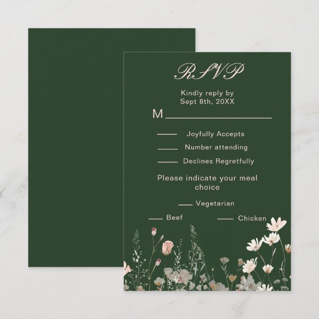 Cartão RSVP Casamento Floral Rosa de Primavera de Flor Silvest (Frente/Verso)
