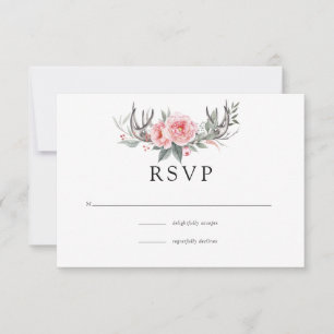 Cartão RSVP Casamento Floral, Rosa e Cinza