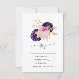 Cartão RSVP Casamento Floral Rosa e Roxo