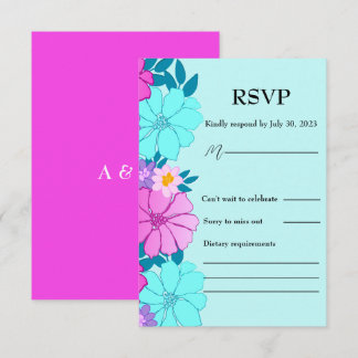 Cartão RSVP Casamento Floral Rosa e Teal