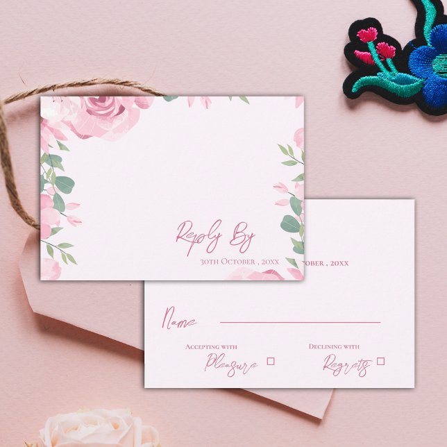 Cartão RSVP Casamento Floral Rosa-Rosa-Blush com Aquarela Eleg (Elegant Watercolor Blush Pink Floral Wedding RSVP Card)
