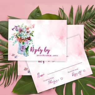 Cartão RSVP Casamento Floral Rosa Rosa-Rosa-Rosa-Russo