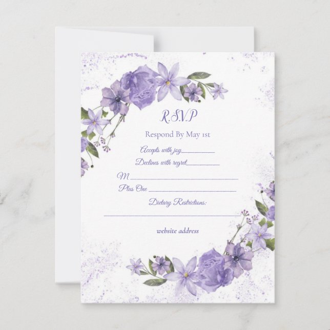 Cartão RSVP Casamento Floral Roxo (Frente)