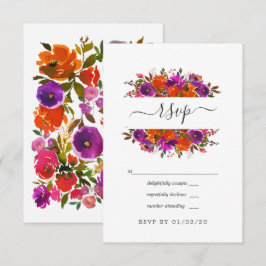 Cartão RSVP Casamento Floral Roxo e Laranja