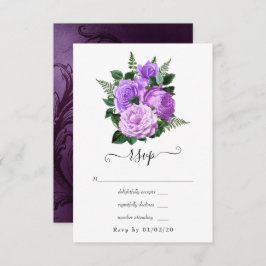 Cartão RSVP Casamento Floral Roxo e Verde