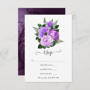 Cartão RSVP Casamento Floral Roxo e Verde