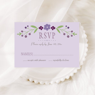 Cartão RSVP Casamento Floral Roxo e Verde Rústico