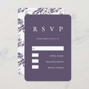 Cartão RSVP Casamento Floral Roxo Elegante
