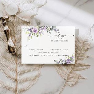 Cartão RSVP Casamento Floral Roxo Elegante Com Escolha de Refe