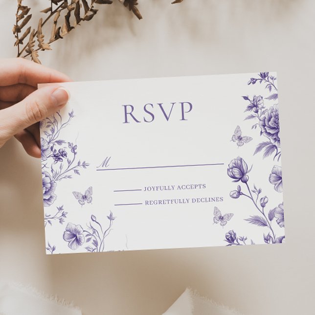 Cartão RSVP Casamento Floral Roxo Encantado (Criador carregado)
