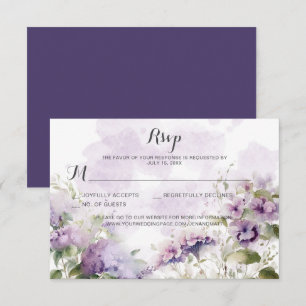 Cartão RSVP Casamento Floral Roxo Lavanda Rústico Boho