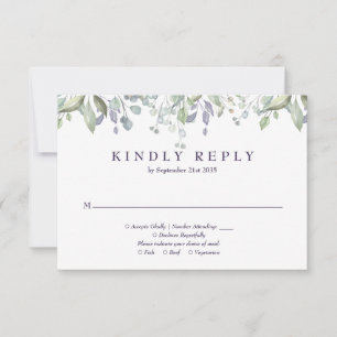 Cartão RSVP Casamento Floral Roxo Lilás Verdejante