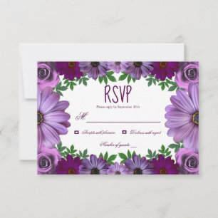 Cartão RSVP Casamento Floral Roxo Real