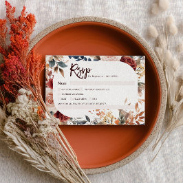 Cartão RSVP Casamento Floral Russo Neutral Burgundy Boho Fall