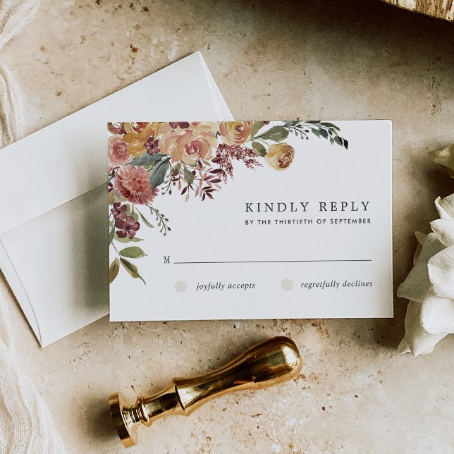 Cartão RSVP Casamento Floral Rustic Bloom Watercolor (Criador carregado)