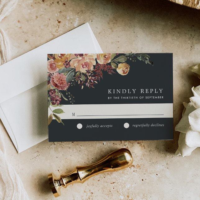 Cartão RSVP Casamento Floral Rustic Bloom Watercolor (Criador carregado)