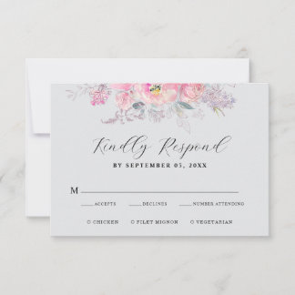 Cartão RSVP Casamento Floral Rustic Blush Pink Watercolor
