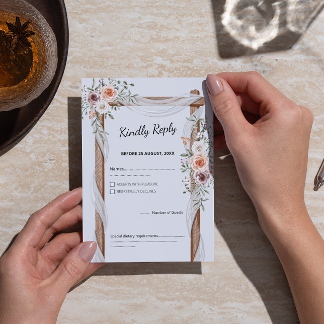 Cartão RSVP Casamento Floral Rustic Boho Arch Watercolor (Criador carregado)