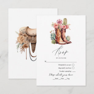 Cartão RSVP Casamento Floral Rustic Cowboy Boots and Saddle