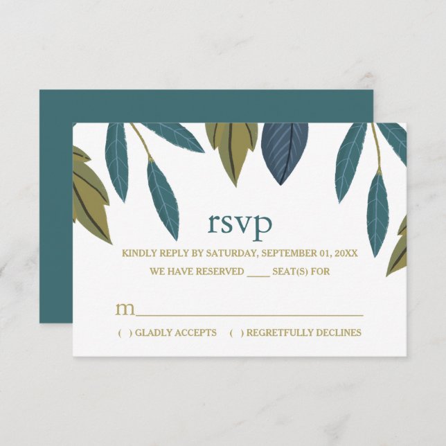 Cartão RSVP Casamento Floral Rustic Leaf (Frente/Verso)
