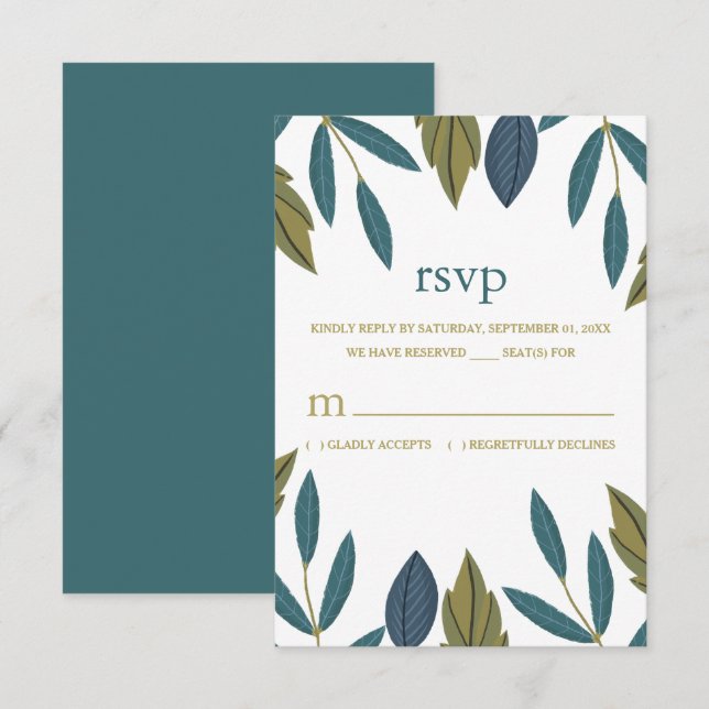 Cartão RSVP Casamento Floral Rustic Leaf (Frente/Verso)