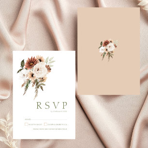 Cartão RSVP Casamento Floral Rustic Peach Terracotta Greenery
