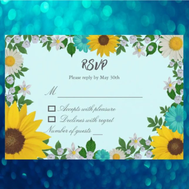 Cartão RSVP Casamento Floral Rustic Sunflower Daisy (Criador carregado)