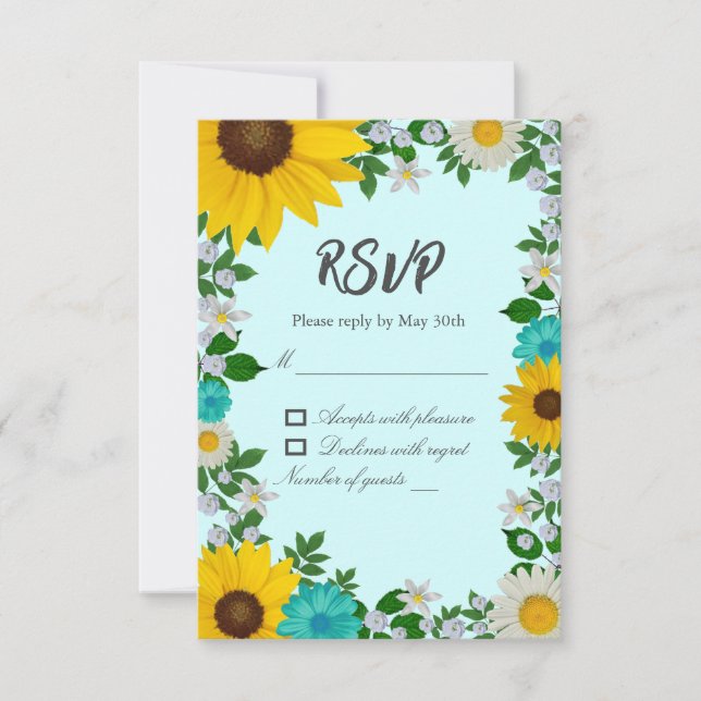 Cartão RSVP Casamento Floral Rustic Sunflower Daisy (Frente)