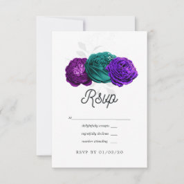 Cartão RSVP Casamento Floral Rustic Violet e Turquoise
