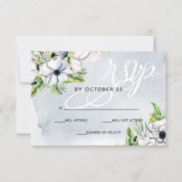 Cartão RSVP Casamento Floral Rustic Watercolor Dusty Blue Natu