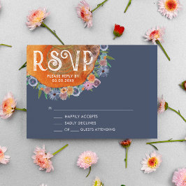 Cartão RSVP Casamento Floral Rústico Boho Aquarela Flor Silves