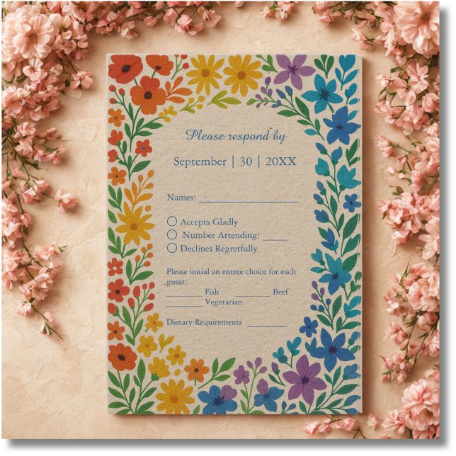 Cartão RSVP Casamento Floral Rustico de Rainbow Wildflower (Criador carregado)