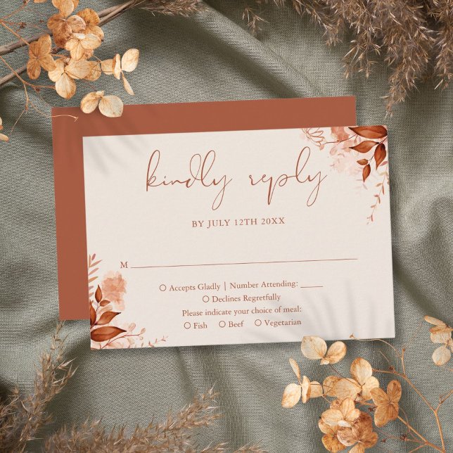 Cartão RSVP Casamento Floral Rústico Elegante de Outono (Autumn Fall Rustic Floral Elegant Wedding RSVP Card)