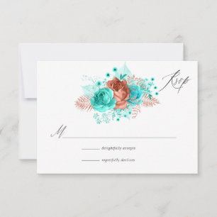 Cartão RSVP Casamento Floral Rústico Turquesa e Coral