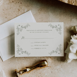 Cartão RSVP Casamento Floral Rústico Vintage Sage