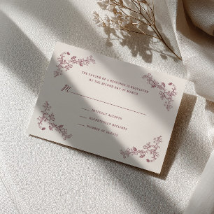 Cartão RSVP Casamento Floral Rústico Vintage Vinho Quadro
